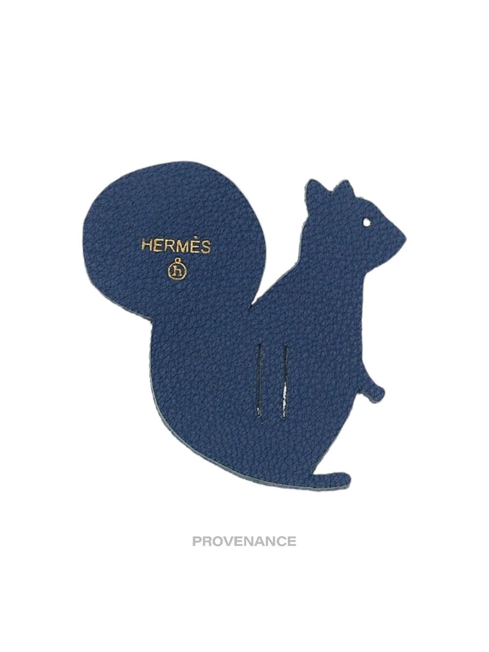 🔴 Hermes Petit h Squirrel Ribbon Charm - Blue Leather - Picture 1 of 2